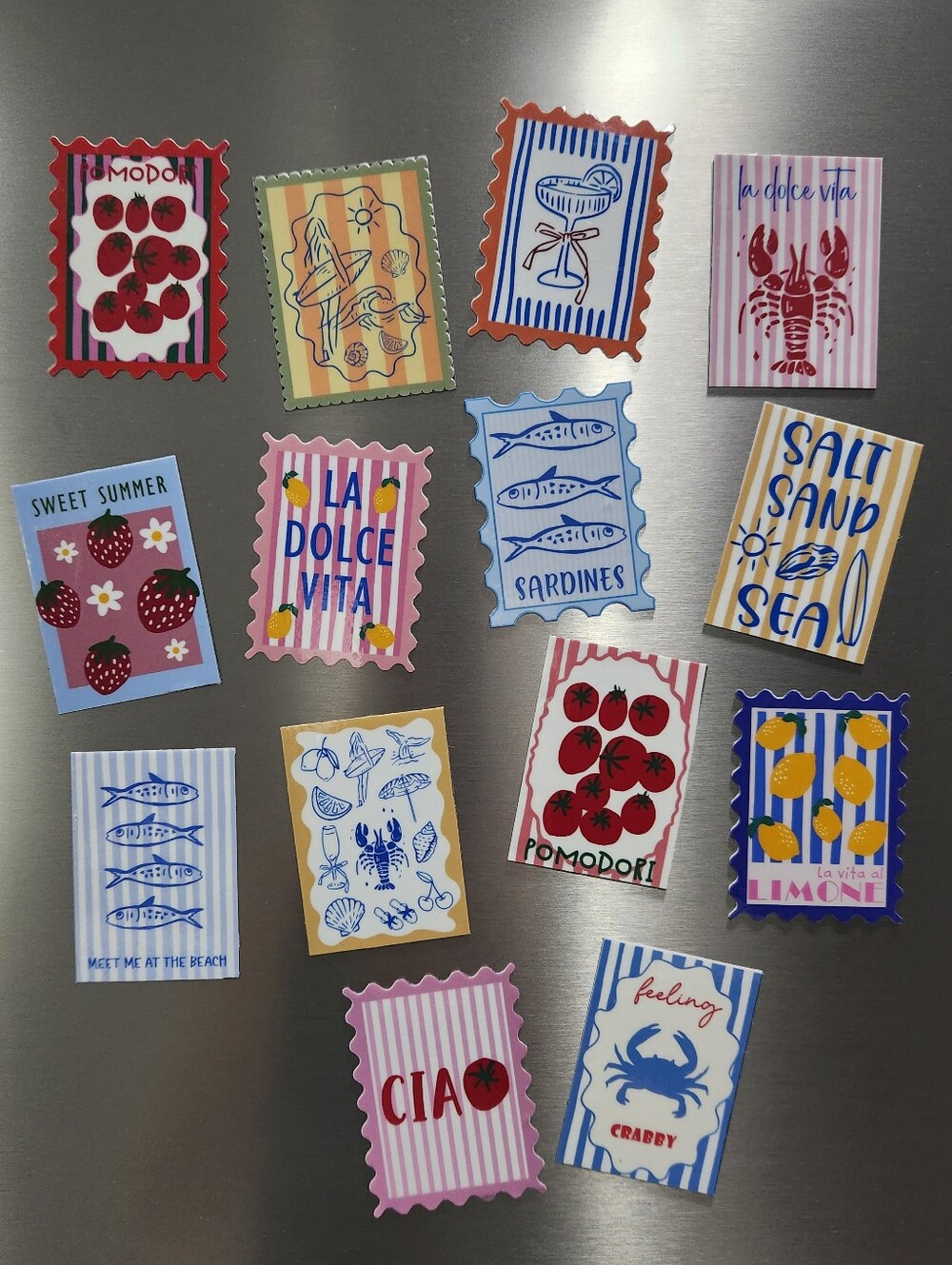 Assorted Italian Summer Magnet Set - Fruit, Seafood & Beach Icons